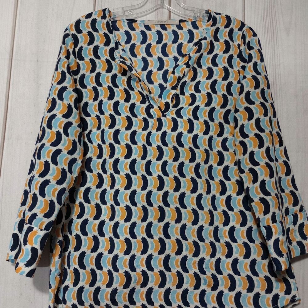 41 Hawthorn Women Blue Orange Abstract‎ Print Tunic Top Size M